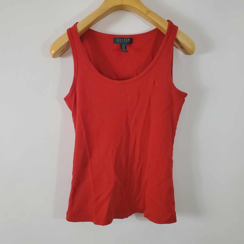 Y2K Lauren Ralph Lauren Orange Ribbed Tank Top Sleeveless Women’s Petite Medium